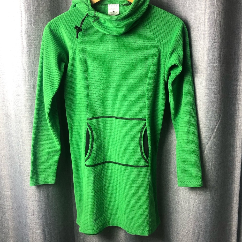 Melanzana Micro Grid Dress womens XS Green Fleece Waffle Textured Ski Hike